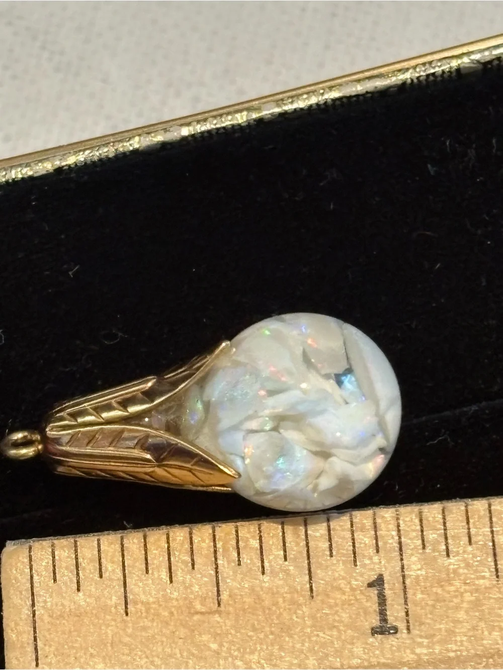 Unique Vintage 10k Gold floating Opals chips Teardrop Pendant - from 1940s - Picture 7 of 12
